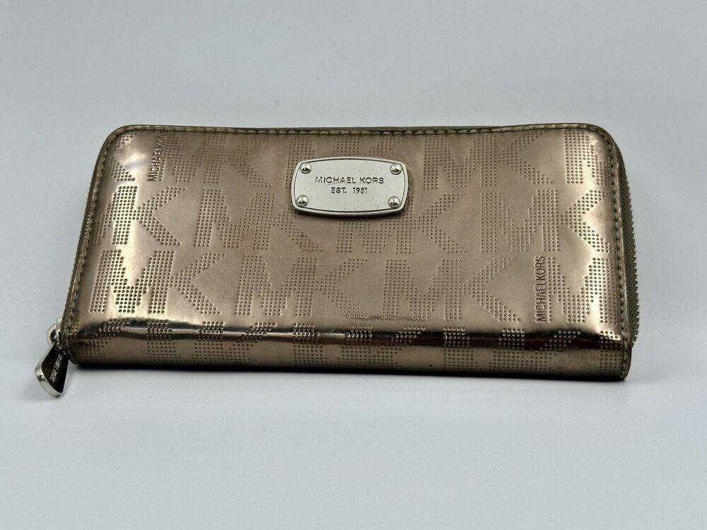 Michael Kors Bronze MK Monogram Zip Around Continental Wallet Wristlet